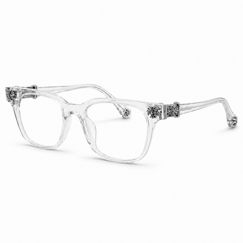Clearix Crystal Silver Cross clear fashion glasses with silver temple detail